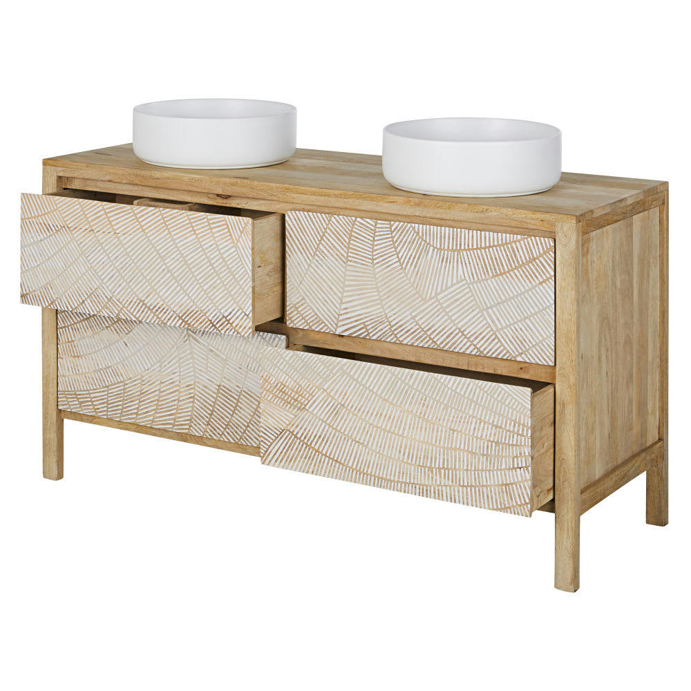 Boracay - Meuble double vasque de salle de bains 4 tiroirs motifs blancs