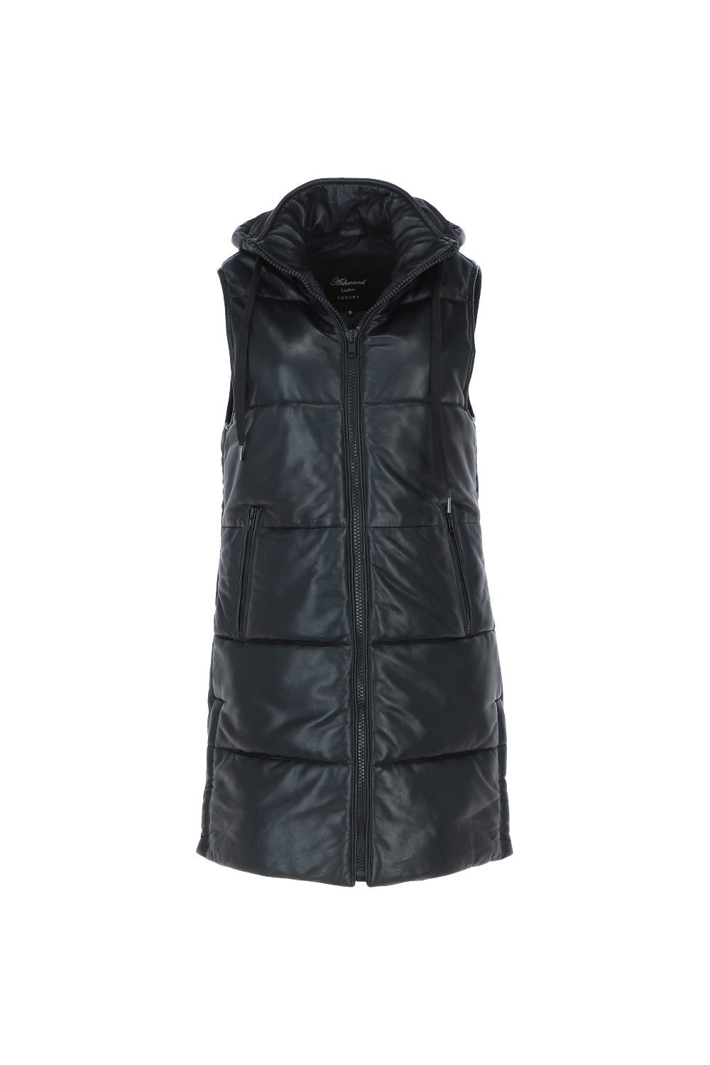 Ashwood Leather Giacca' Leather Long Gilet With Detachable Hood