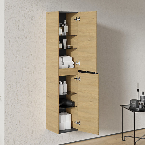 Armoire suspendue Colonne de rangement 35x170x35cm (LxHxP) Chêne   Poignée métal Noire - LAVOA