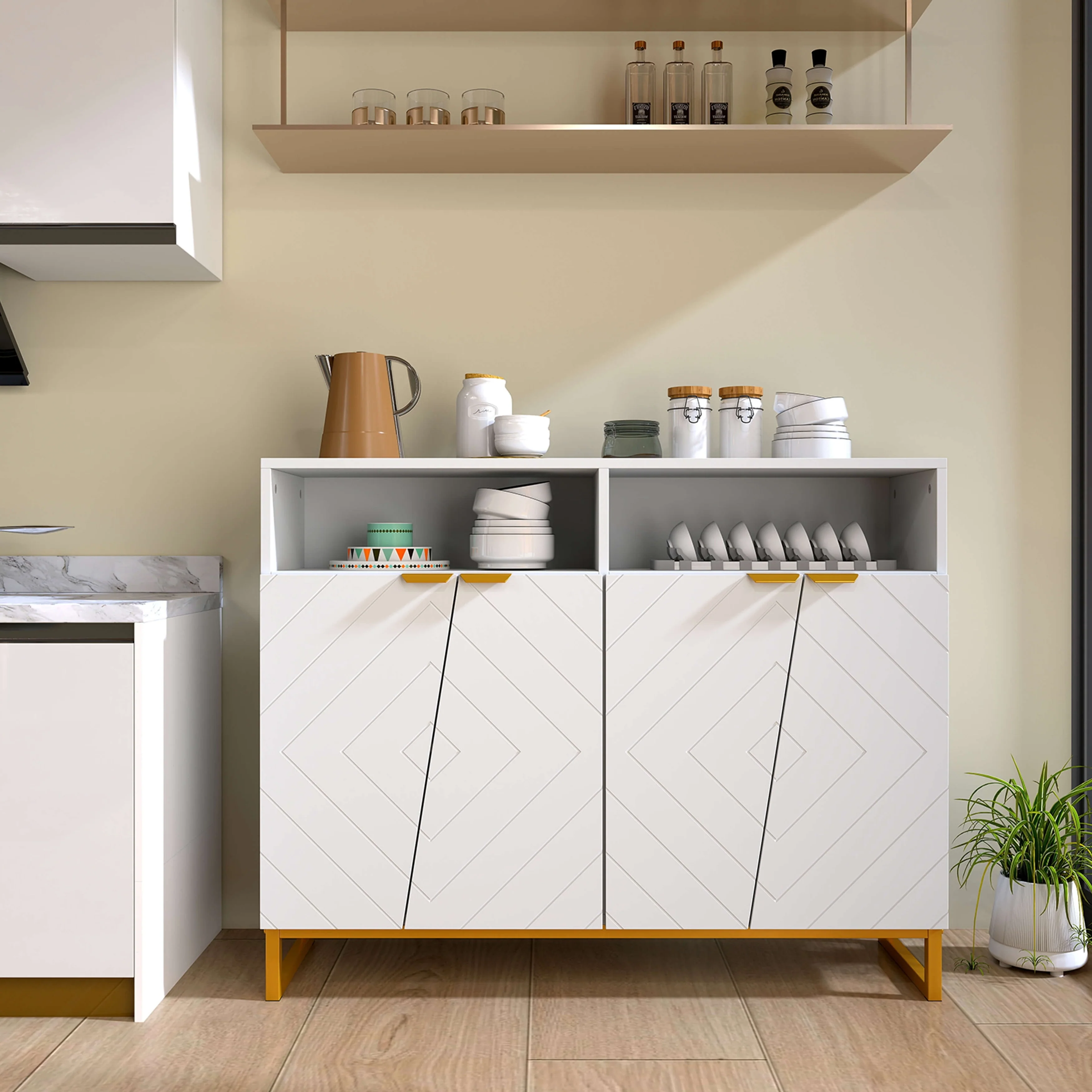 Costway 40 Buffet Storage Cabinet with 4 Doors & Adjustable Shelves - See Details