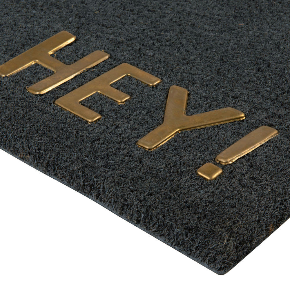 - Paillasson en fibre de coco gris anthracite imprimé doré 40x60