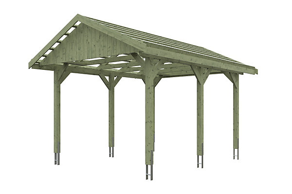 Carport SKAN HOLZ Wallgau 380 x 500 cm, imprégné vert, avec lattis