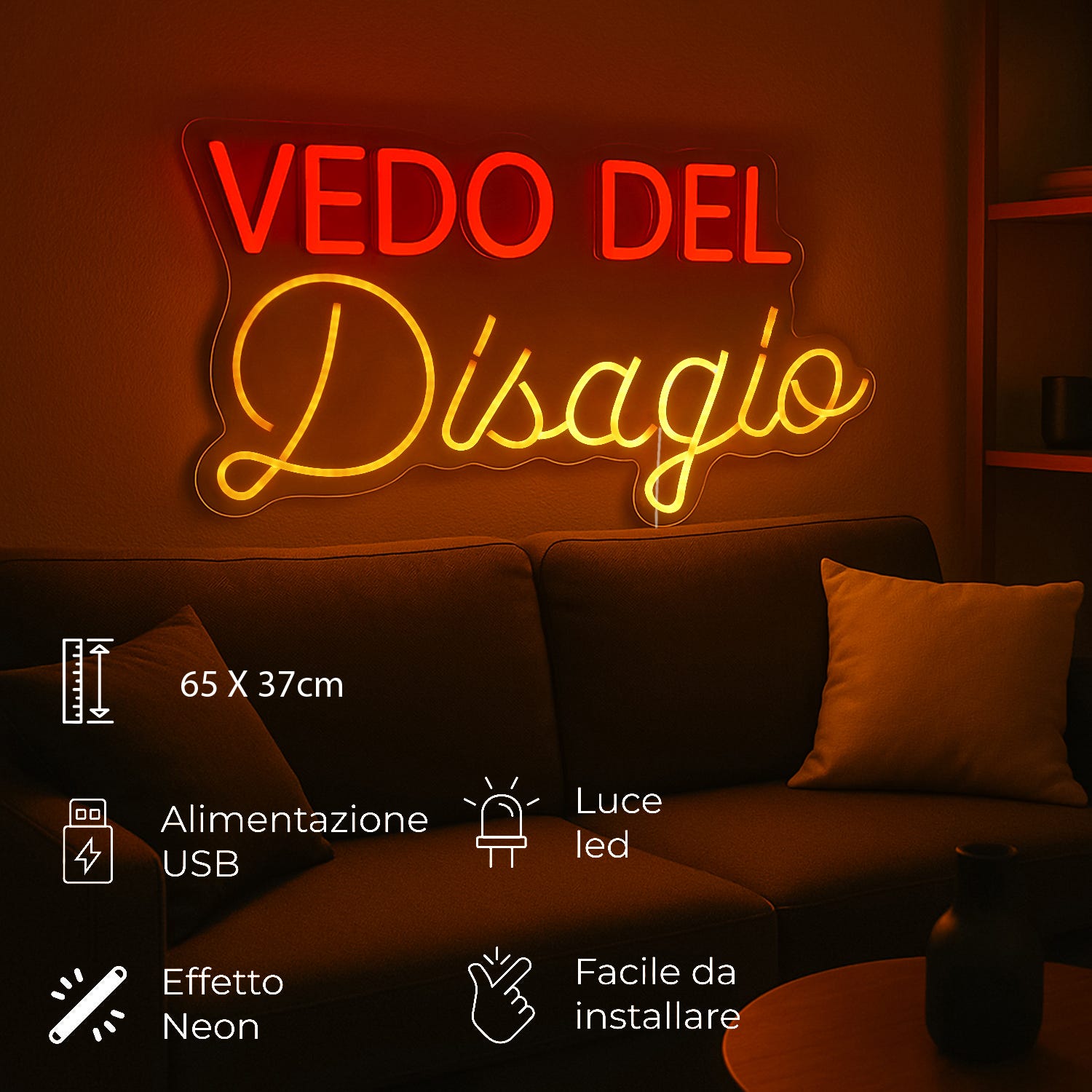 Insegna luminosa Vedo del disagio, da appendere