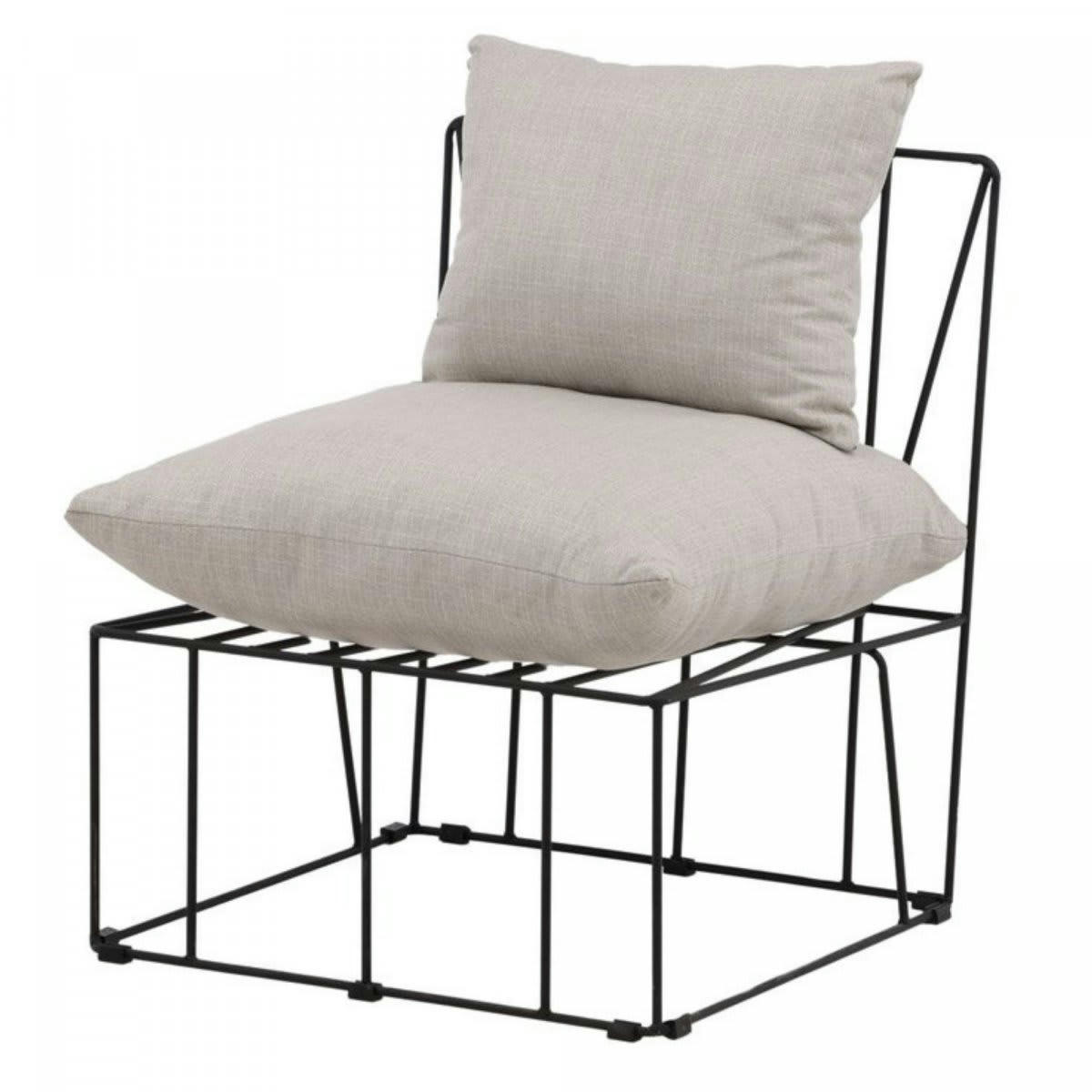 TEL - Fauteuil moderne en tissu beige et métal noir