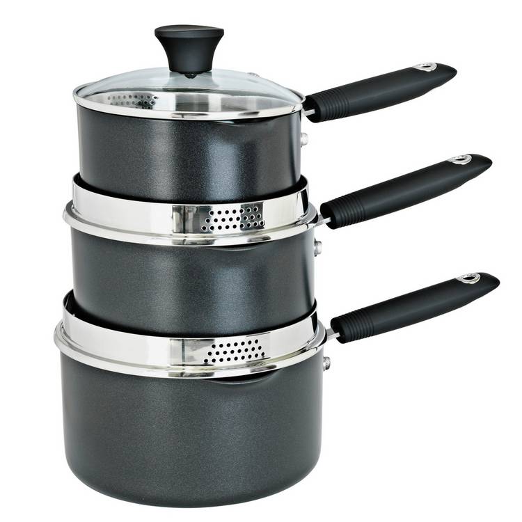 Habitat 3 Piece Aluminium Pan Set - Black