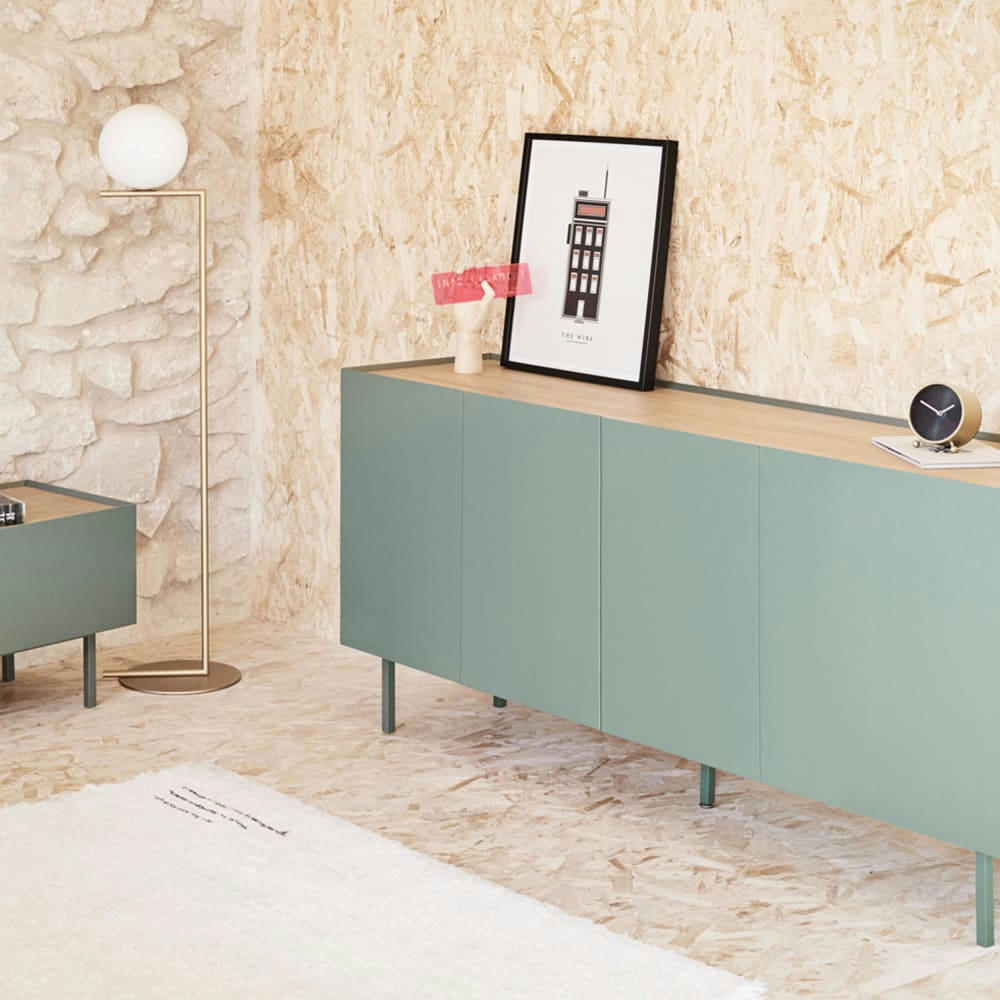 ARISTA - Buffet en bois 4 portes 3 tiroirs L165cm vert amande