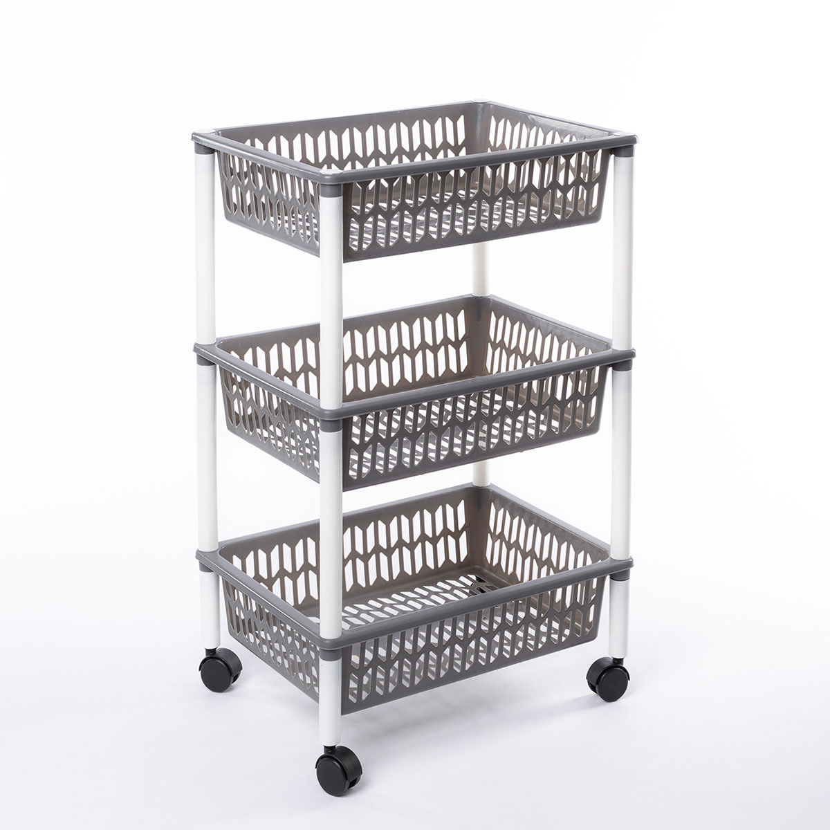 Carrinho de cozinha com 3 cestos cinza