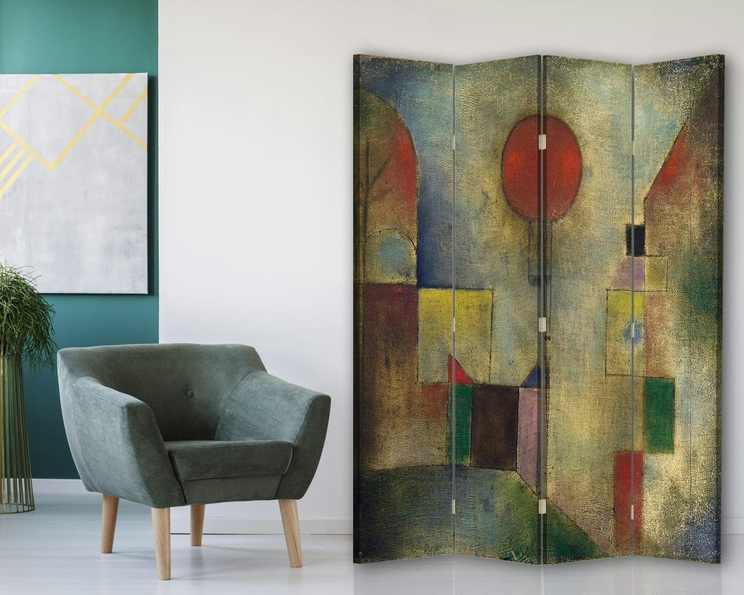 - Paravent cloison Ballon Rouge - Paul Klee 145x180cm (4 volets)