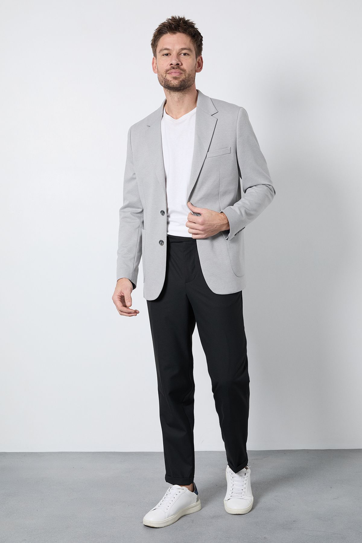 Burton Light Grey Jersey Patch Pocket Slim Fit Blazer