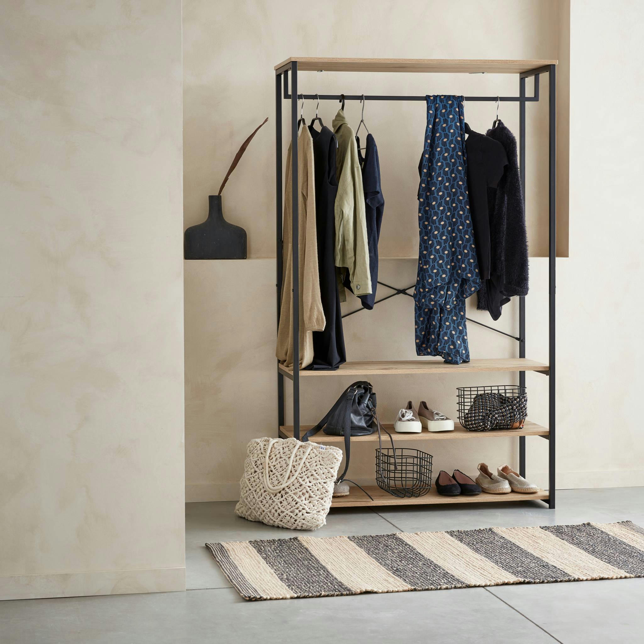 LOFT - Dressing à étagères métal et effet bois