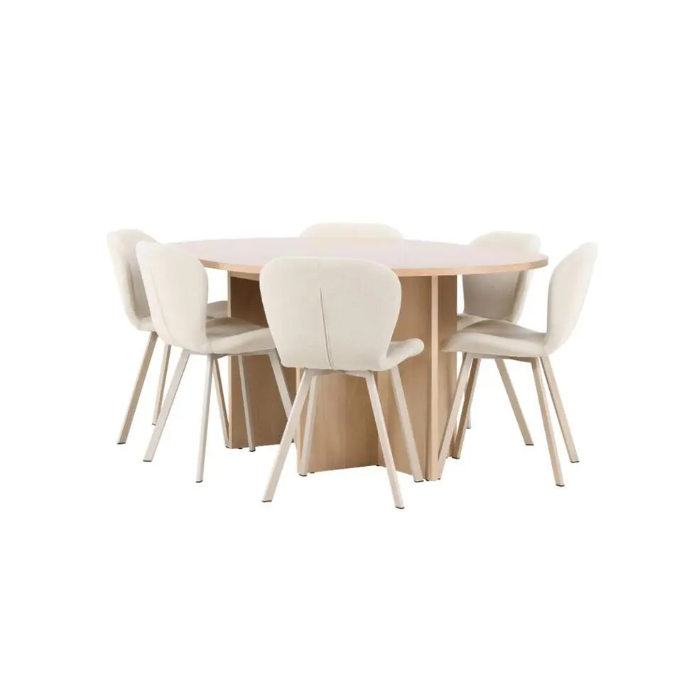 Hioshop Strada eethoek uittrekbare tafel &Oslash;120cm- 170cm en 6 stoelen whitewash-