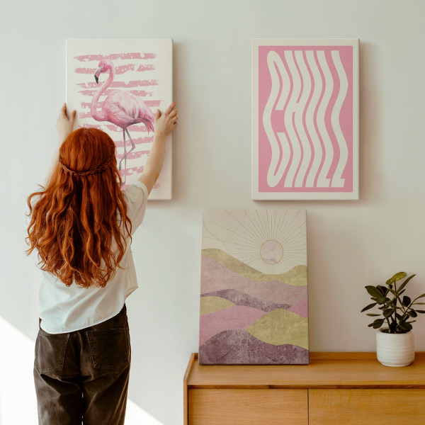 Obraz canvas 3 częściowy Flamingowy relaks | 3x40x60 | Wallfluent