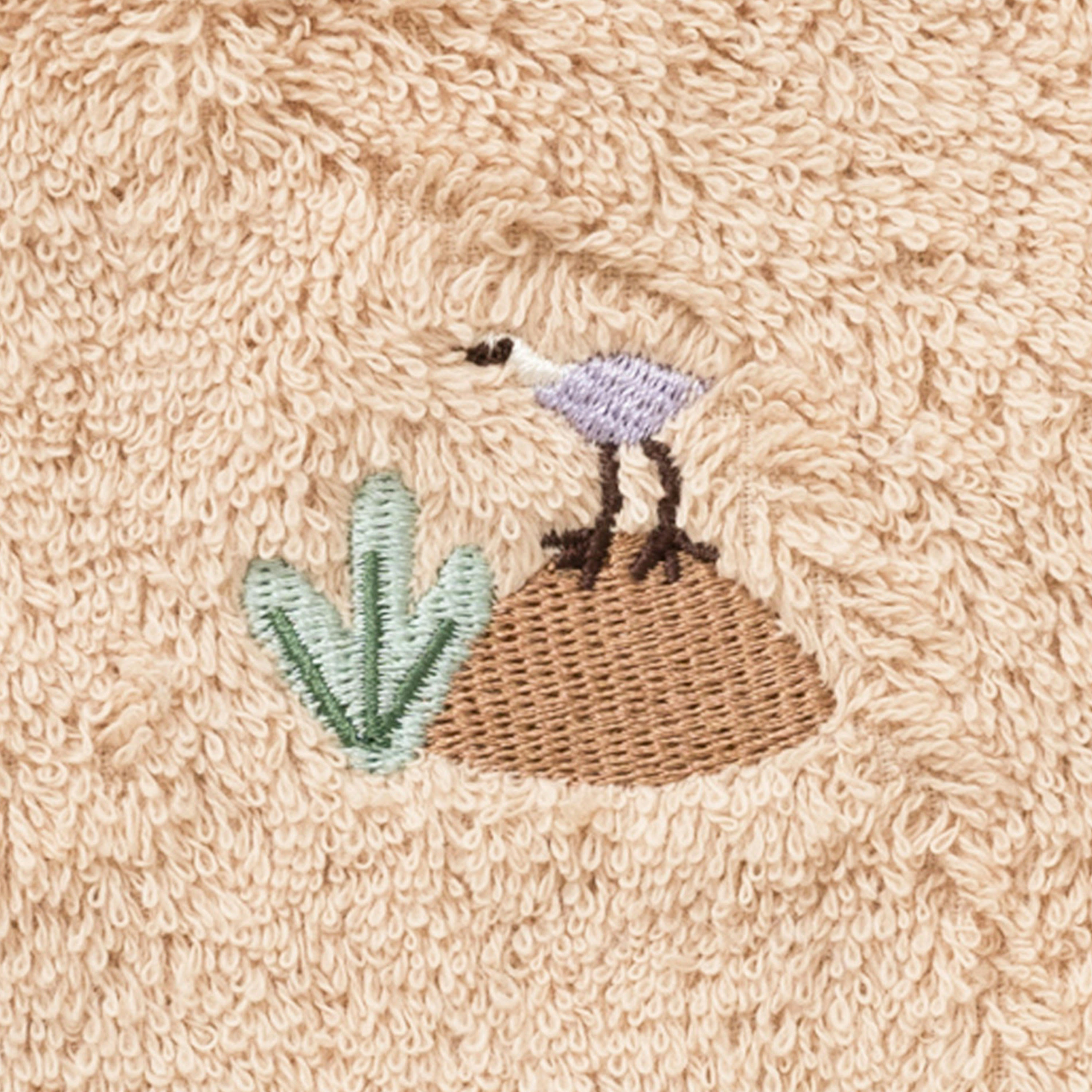 SAFARI - Gant de toilette coton bio brodé bouclette beige 15 x 21 cm