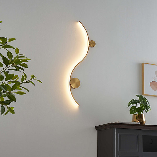 Applique LED design longue vague double support laiton - Curva