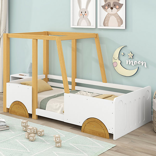 Lit enfant 90x200 cm - Lit Voiture Thématique avec Roulettes Pour enfant - Blanc