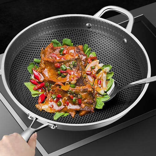 SOGA 2X 32cm Stainless Steel Tri-Ply Frying Cooking Fry Pan Textured Non Stick Interior Skillet with Glass Lid
