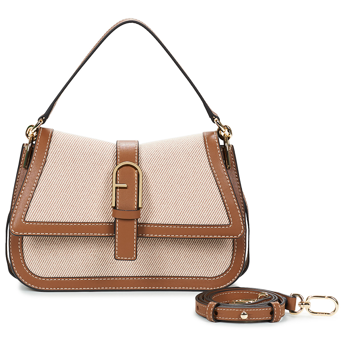 Furla - FURLA FLOW M TOP HANDLE - Beige / Cognac