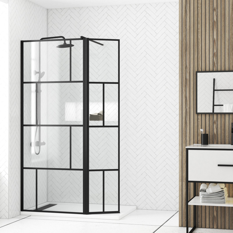 Paroi de douche avec volet Bricks noir 80   40 x 195 cm AURLANE