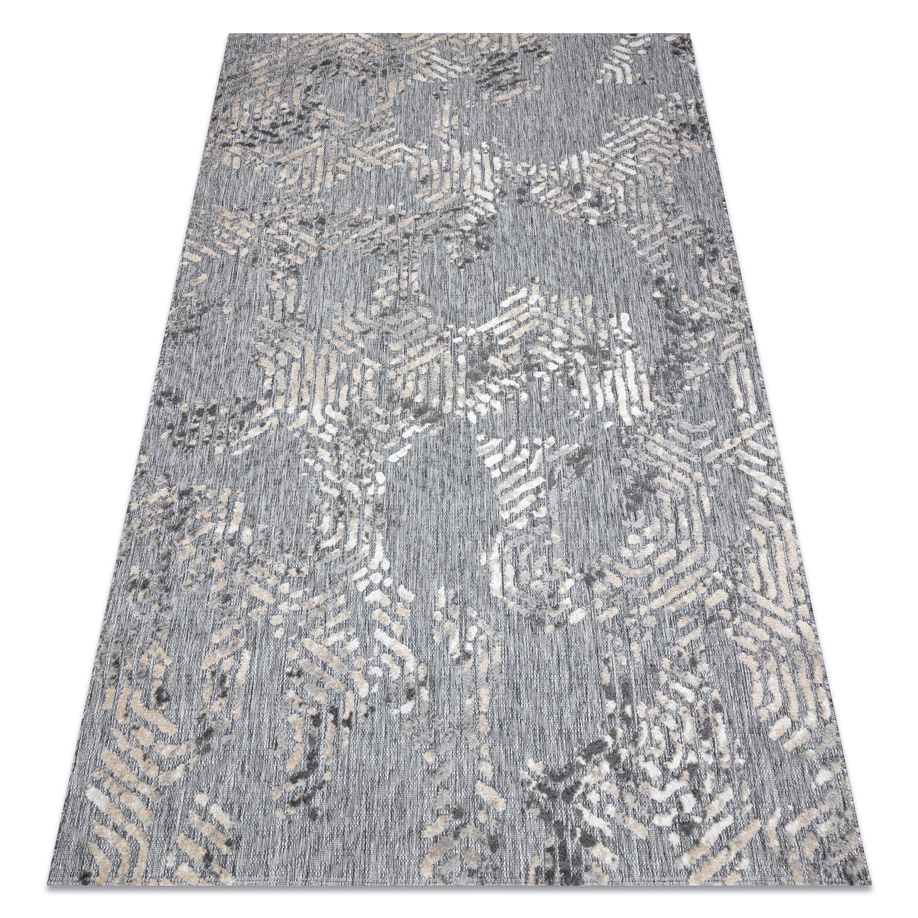 Dywan Strukturalny SOLE D3842 Heksagony - płasko tkany szary / 80x250 cm