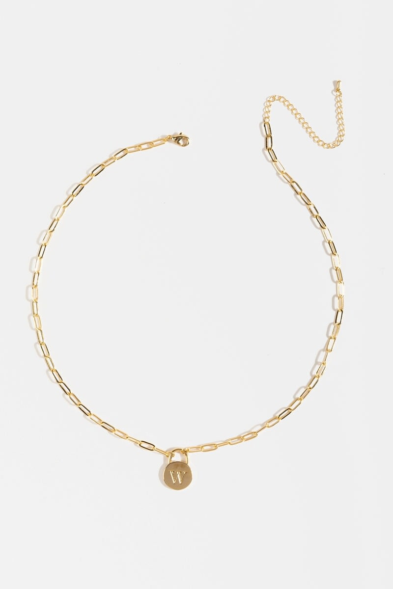 Initial Curb Chain Pendant Necklace Gold
