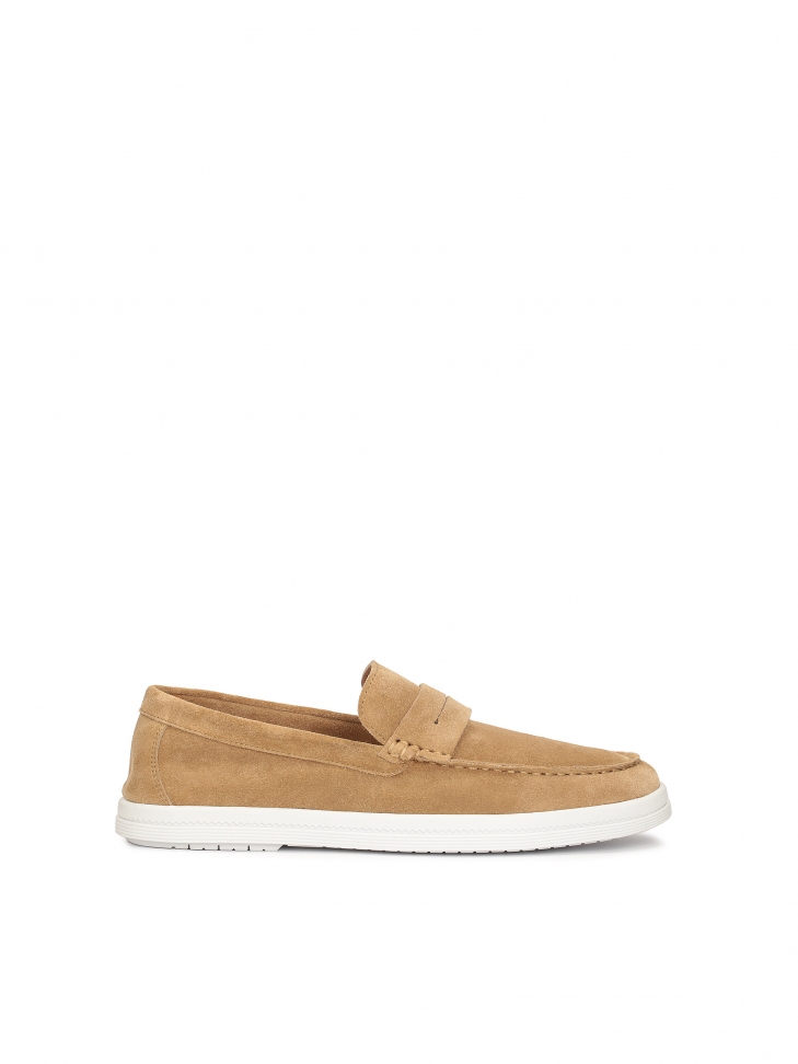 Beige slip-on sneakers on a white sole