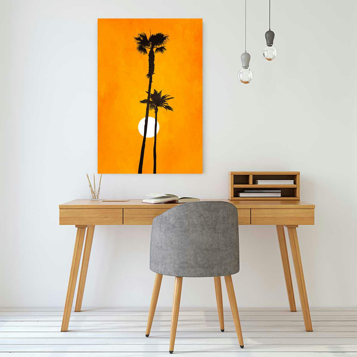 - Tableau scandinave Sunset palm imprimé sur toile 60x90cm
