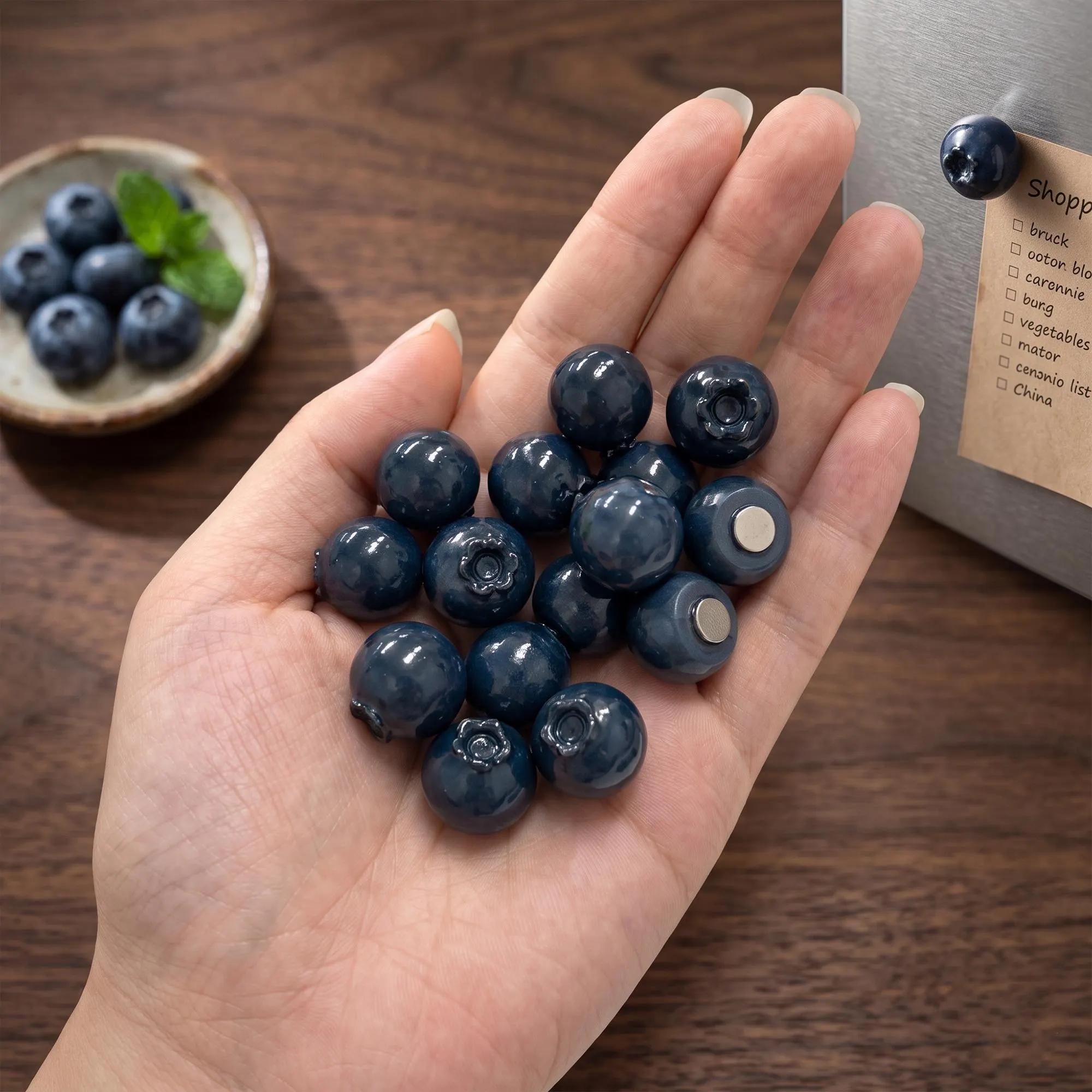Handmade Polymer Clay Blueberry Magnets Fake Food Fridge Decor Miniature Kawaii Kitchen Accessories Foodie Housewarming Gift Set