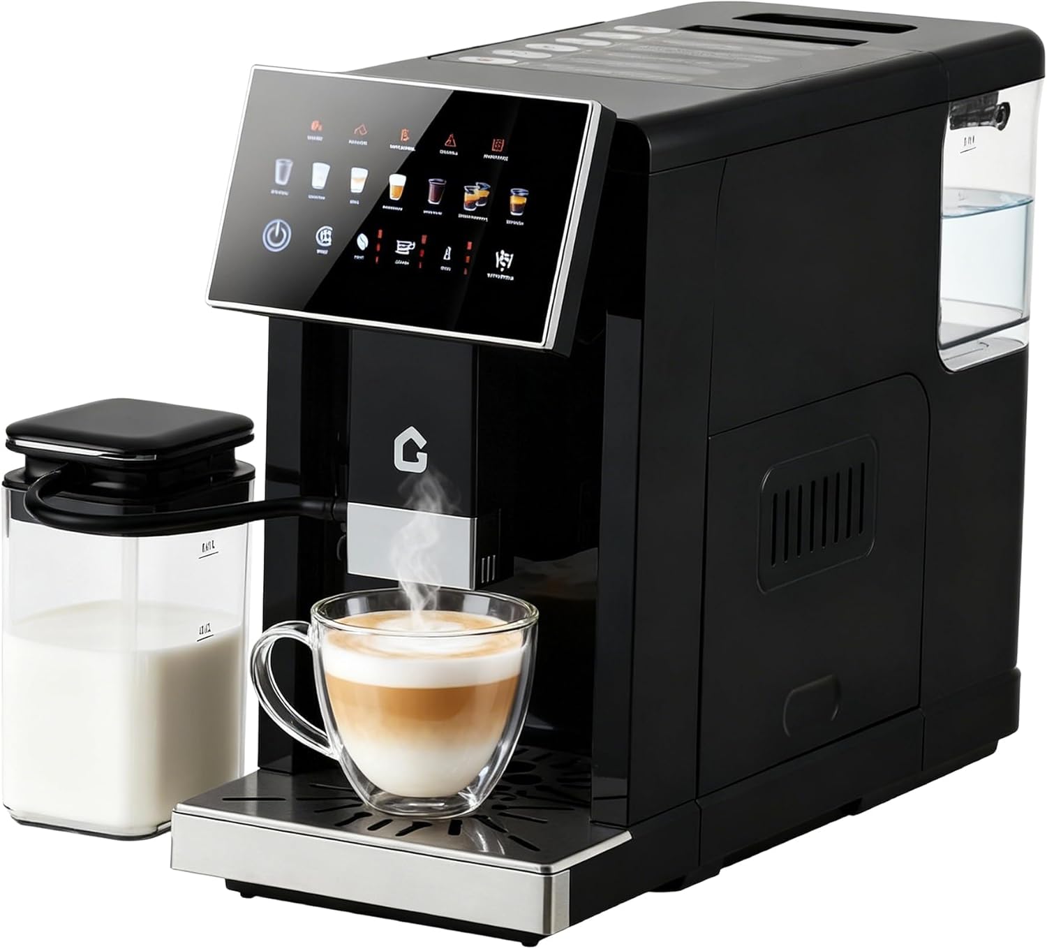3rd-Gen Espresso Coffee Maker with Milk Frother - Removable Brewer & Grinder, Adjustable Coarseness/Flavor, 3-Level Coffee/Milk Volume, Detachable Milk Tank - Sleek Black Spray Paint for Home Baristas