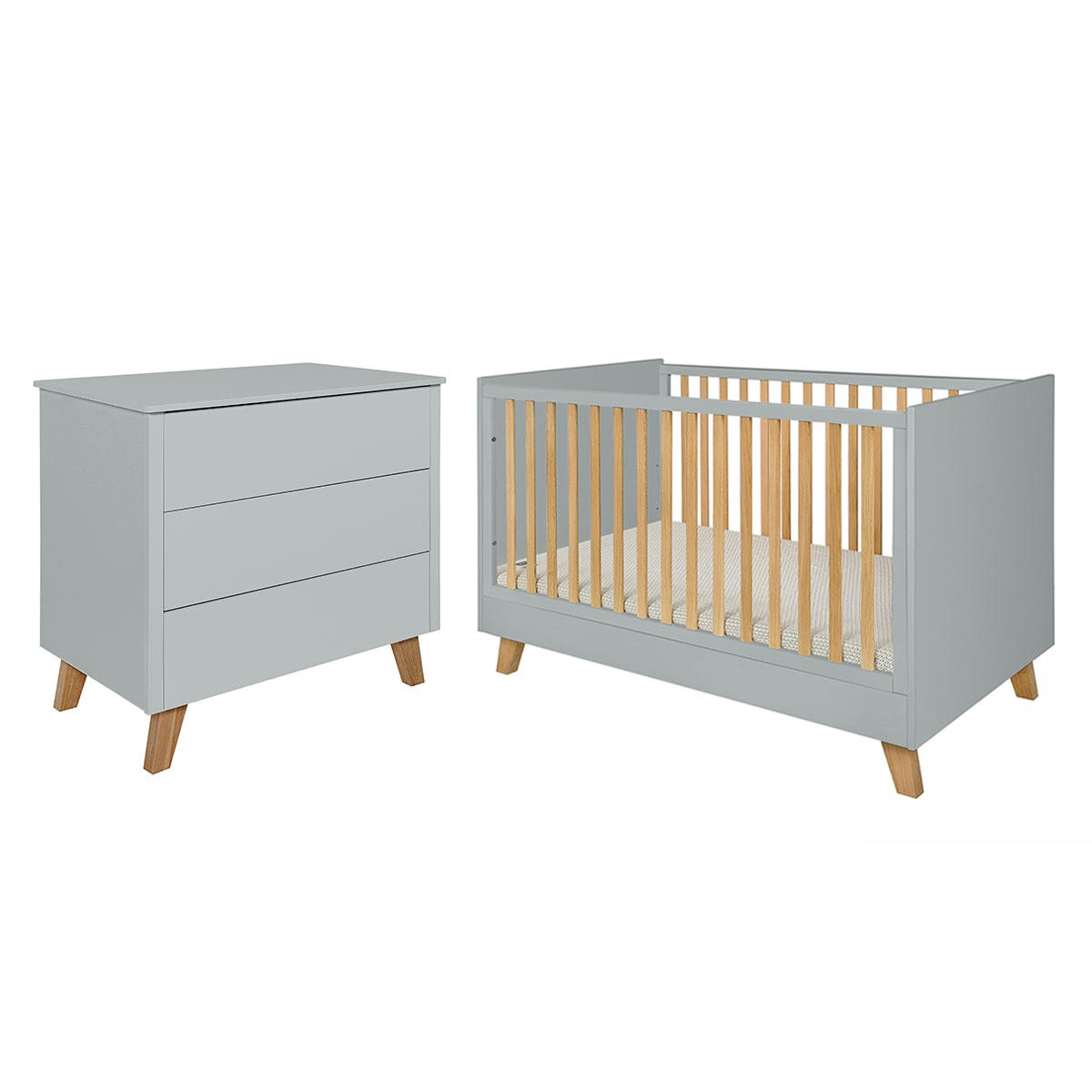 DUO - ZARA - Lit évolutif 70x140 commode 3 tiroirs gris