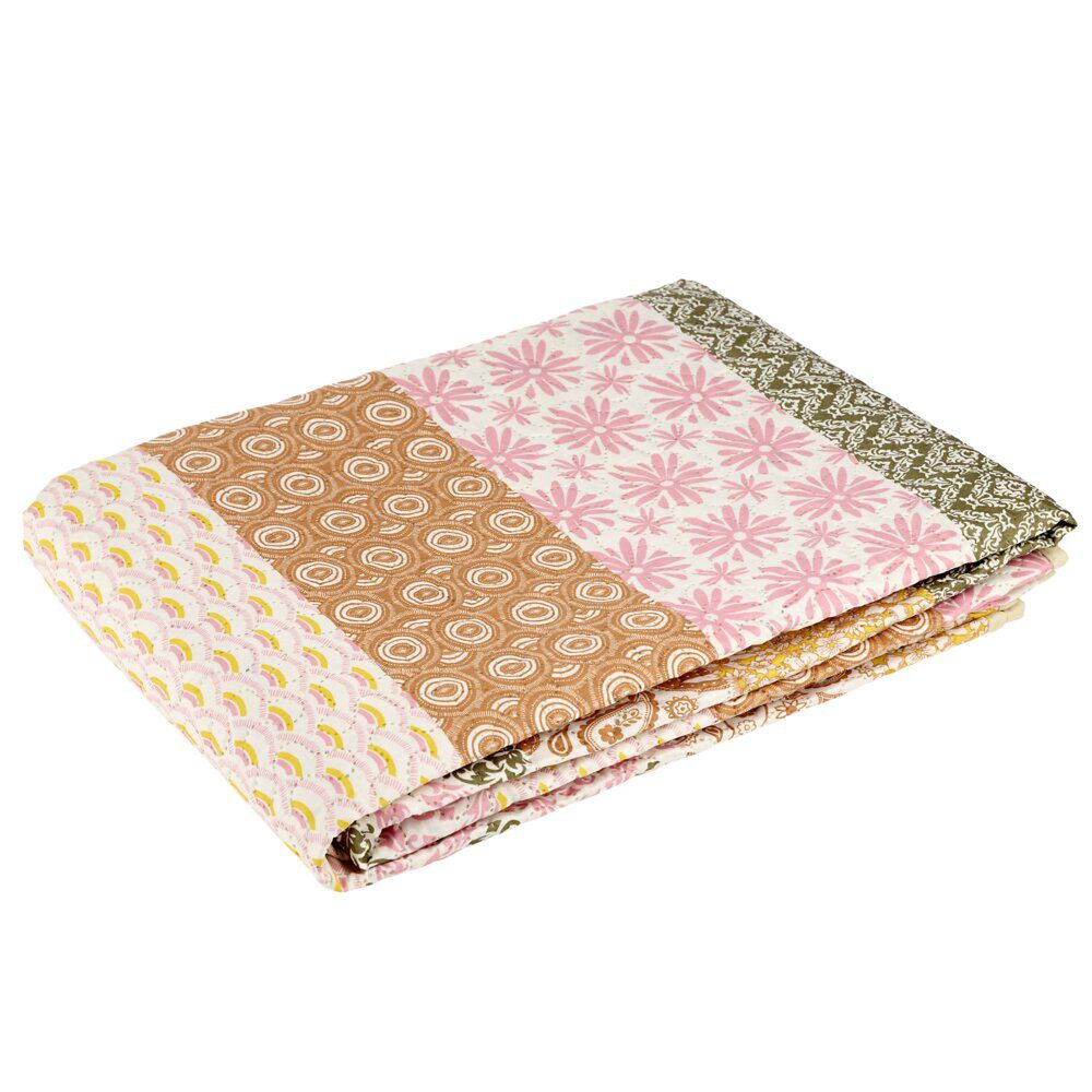Plaid carré façon boutis motifs liberty multicolore 180x180cm
