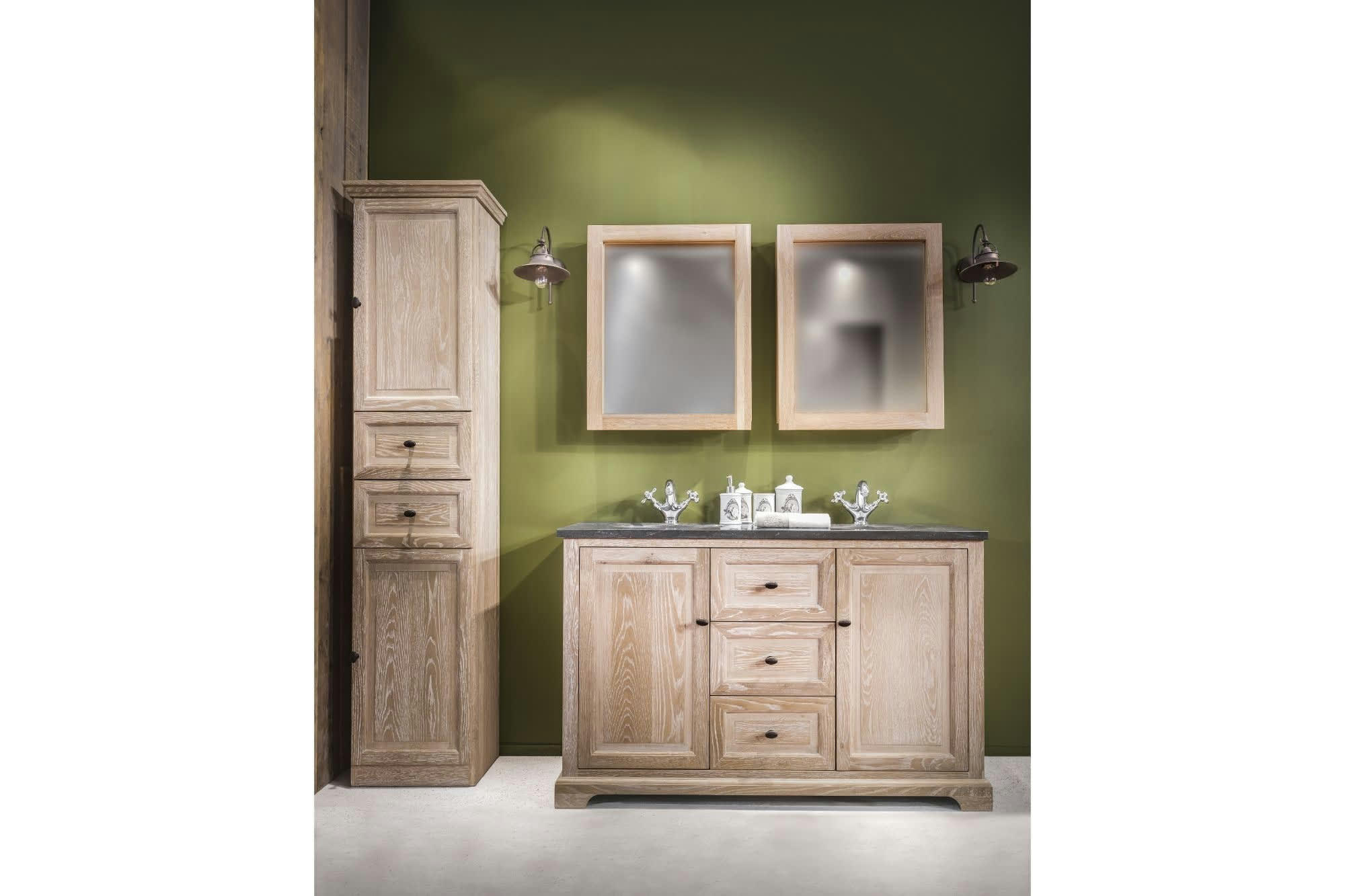 VIENNE II - Colonne de salle de bain en chêne blanchi droite