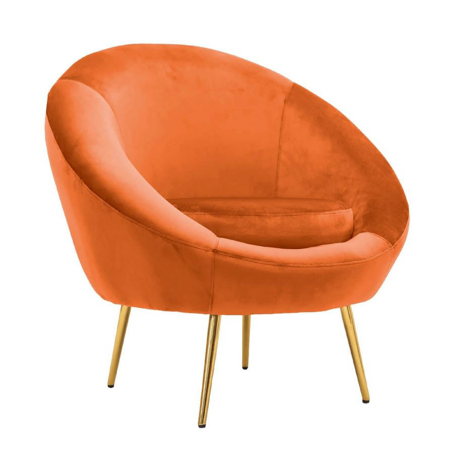 VELVET - Fauteuil design rond en velours orange