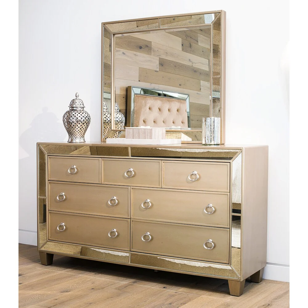 Abbyson Chateau Mirrored Tufted 6 Piece Bedroom Set