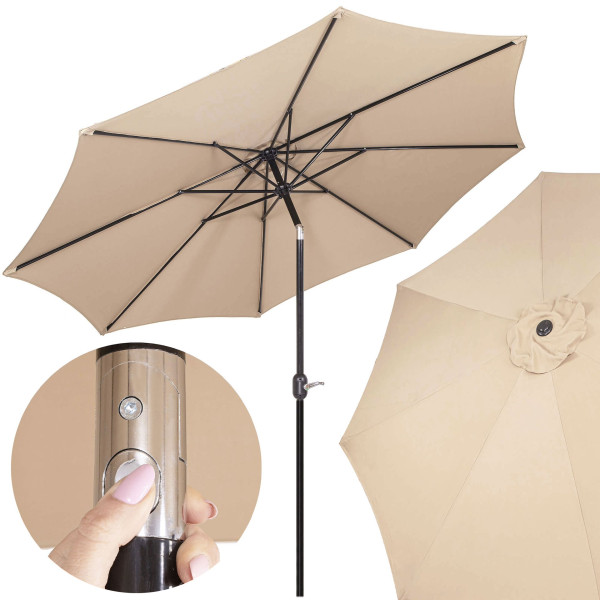 Parasol ogrodowy, łamany z korbą 300 cm duży na balkon, taras beżowy