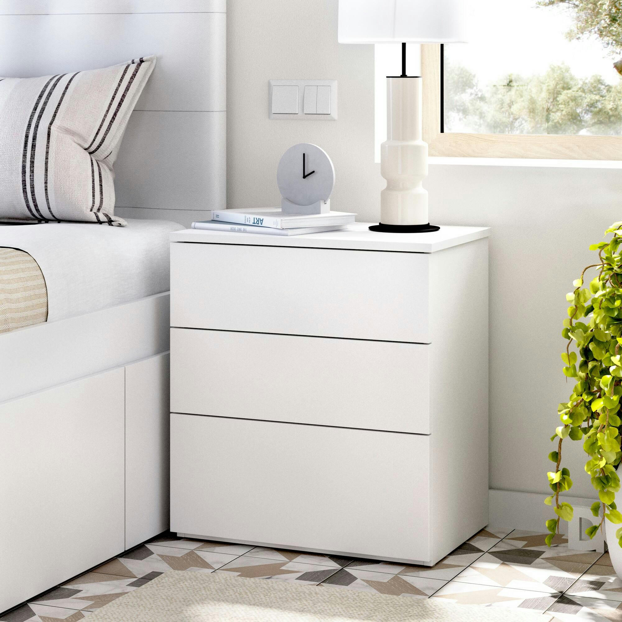 DLUCION - Meuble de chevet effet bois blanc