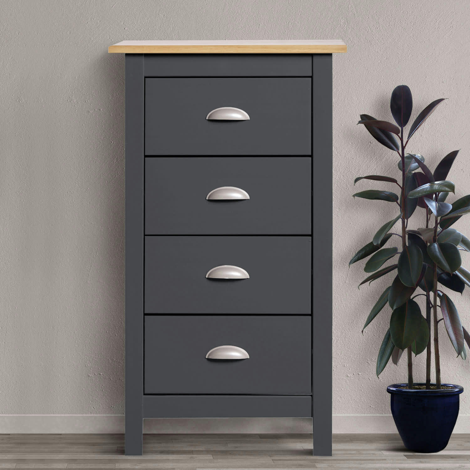 JADE - Chiffonnier nuit 4 tiroirs dans les tiroirs anthracite, 46 cm longueur