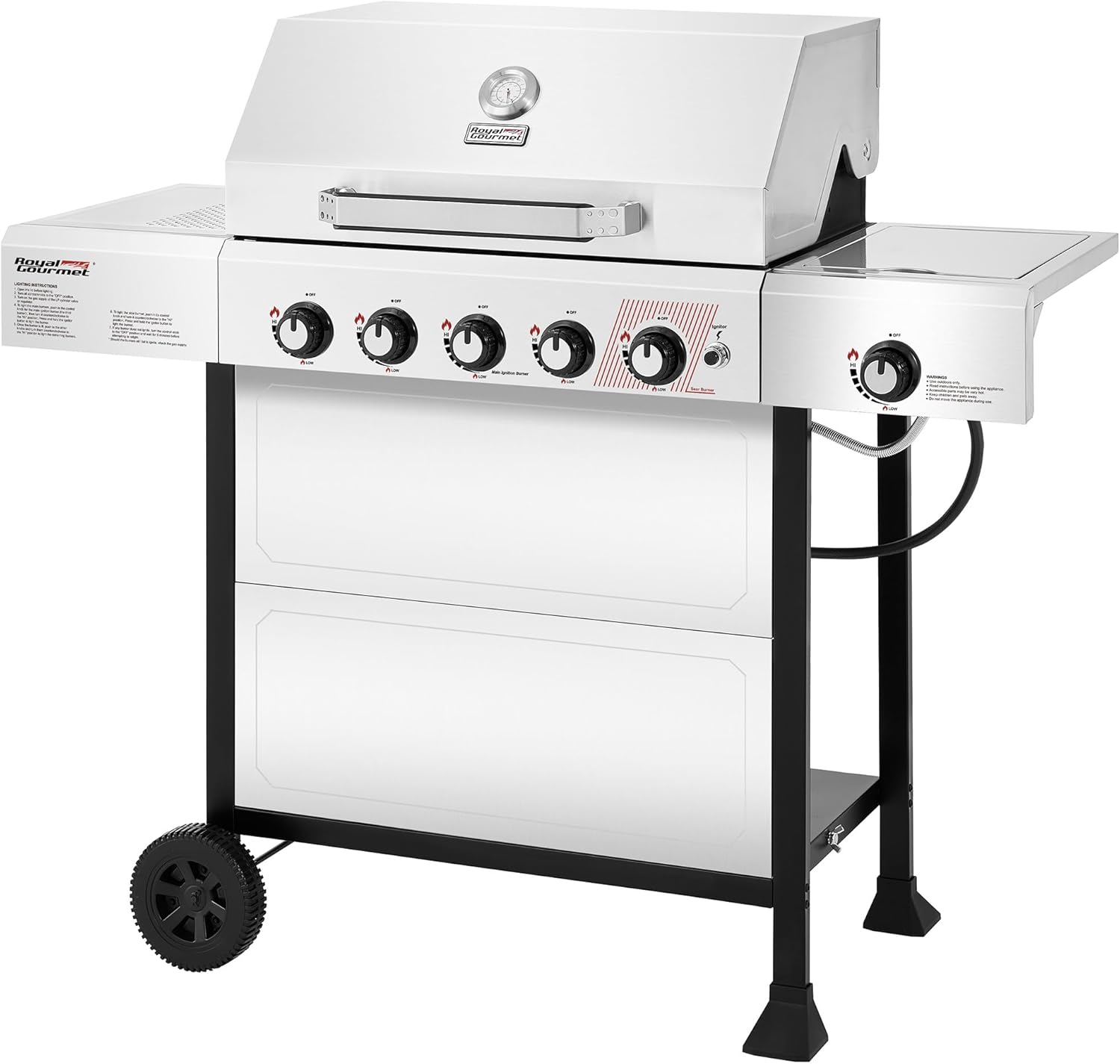 Royal Gourmet GA5401T 5-Burner BBQ Liquid Propane Gas Grill with Side Burner  Stainless Steel 61 000 BTU Output for Patio Garden Picnic Backyard Cooking  Silver