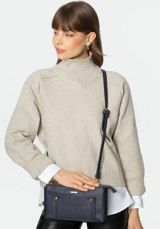 Damska crossbody dwukomorowa z kieszonką granatowa