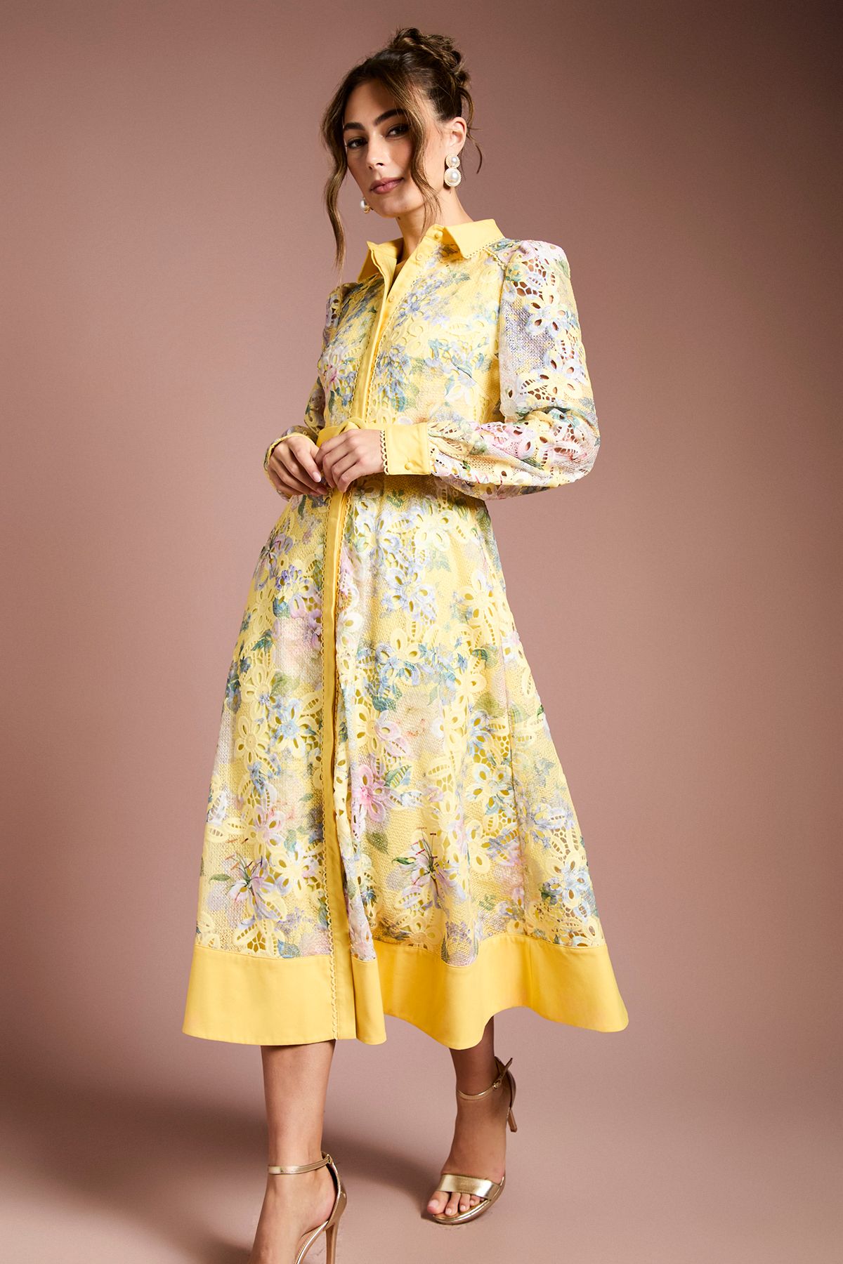 Coast Cutwork Lace Printed Shirt Dress