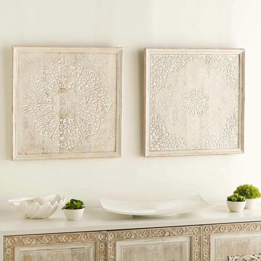 Vanira - Cadres en manguier sculpté blanchi (x2) 60x60