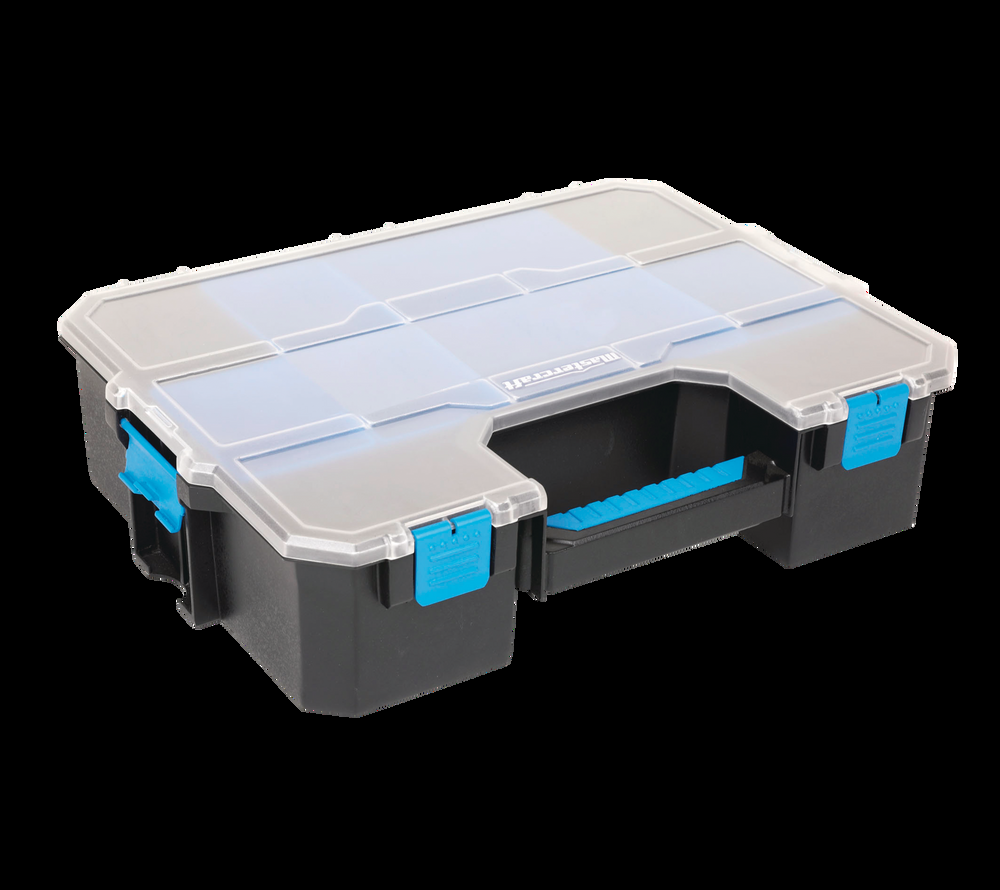 Mastercraft Portable Stackable Small Parts 6-Bins Organizer Tray w/ Lid, 17x13x5-in