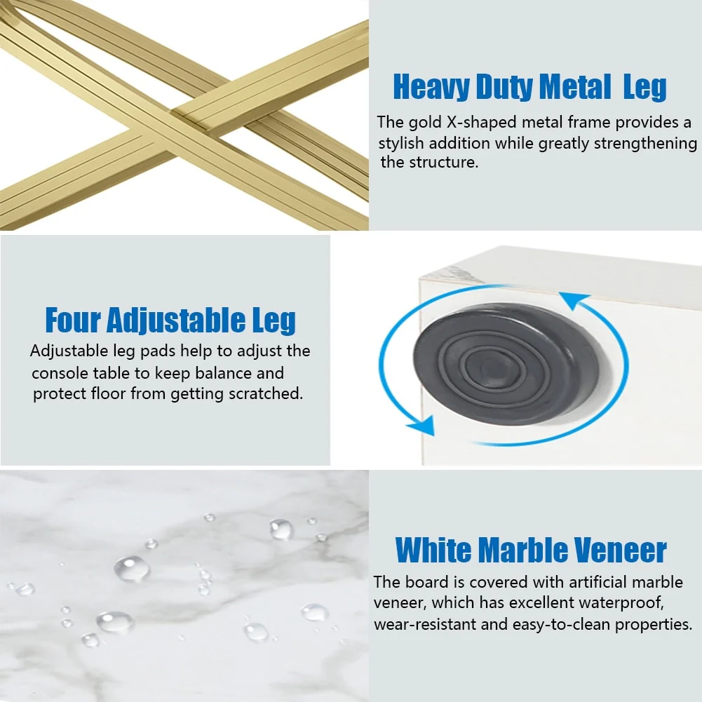 55’’ Long Sofa Table, Faux Modern Marble Console Table Behind Sofa Couch