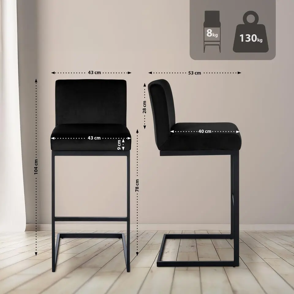 CLP Barkruk Hopewell zwart Frame - Fluweel - zwart