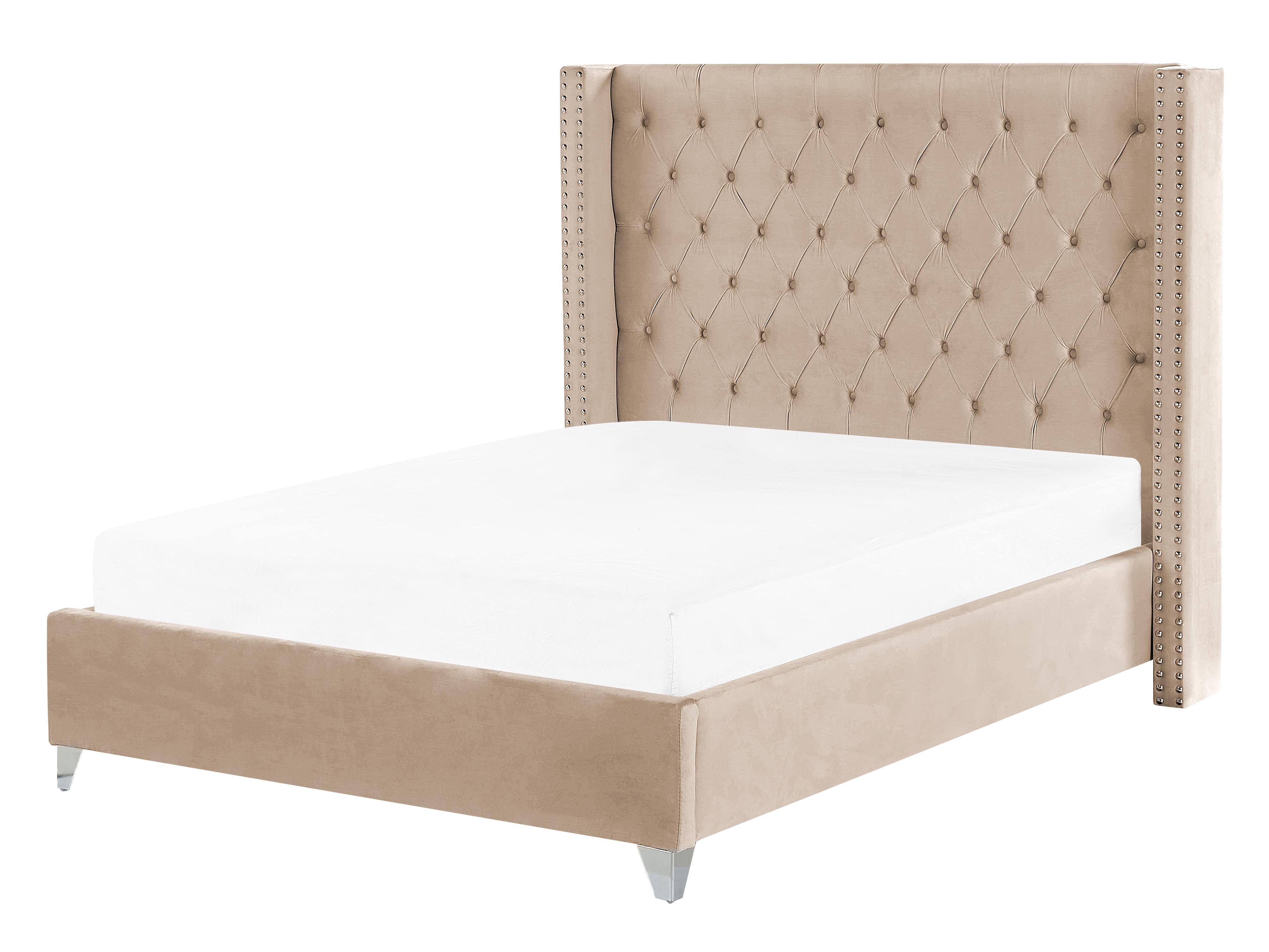 Bed Velvet LUBBON 140 x 200 cm (EU Double) Beige