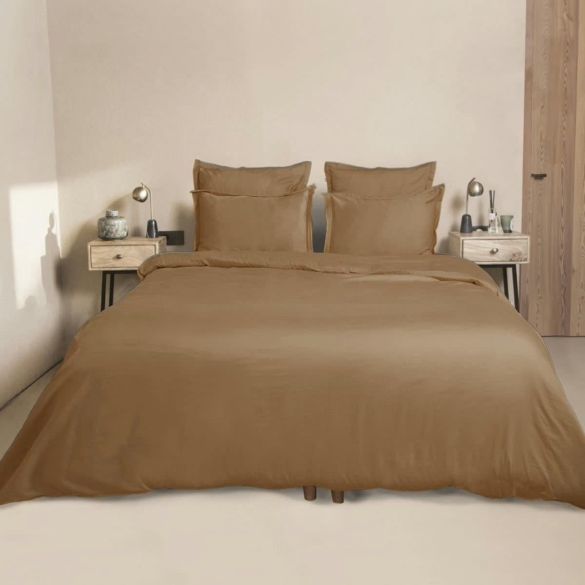 JULIA - Drap housse satin de coton  180x200x40 caramel