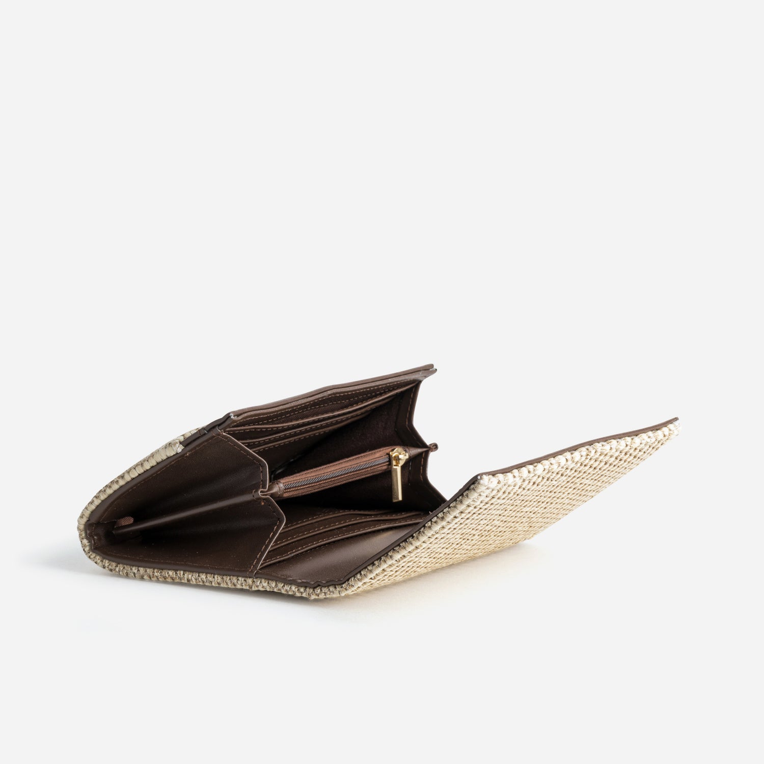 Portefeuille beige tressé