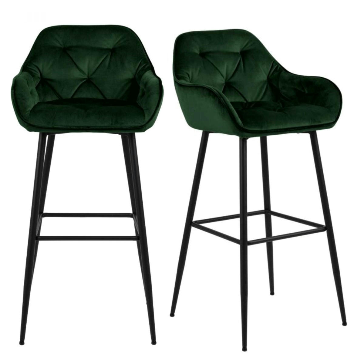 BROKEN - Lot de 2 tabourets design en velours et métal vert