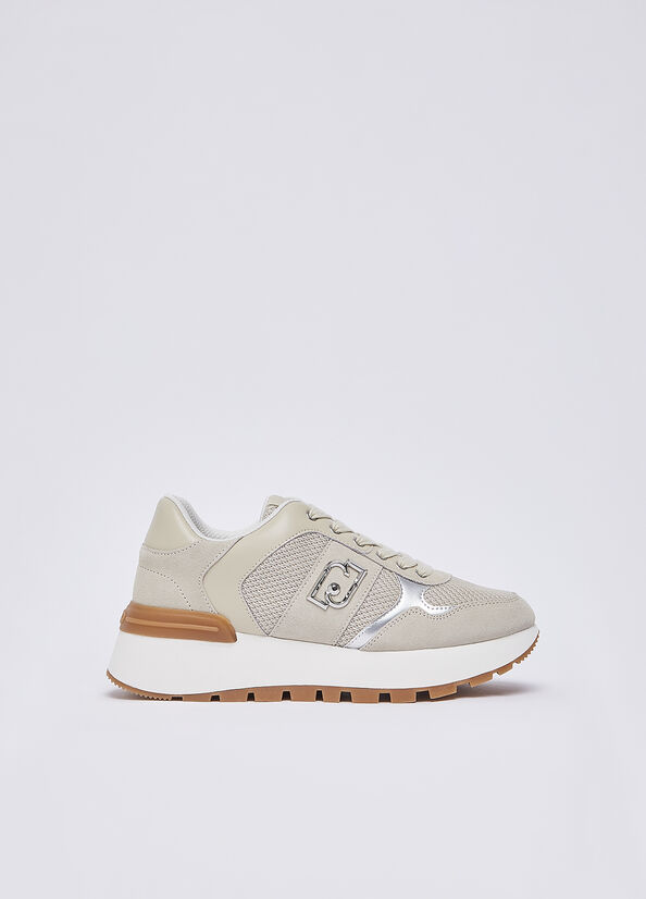 Sneakers platform in suede e mesh