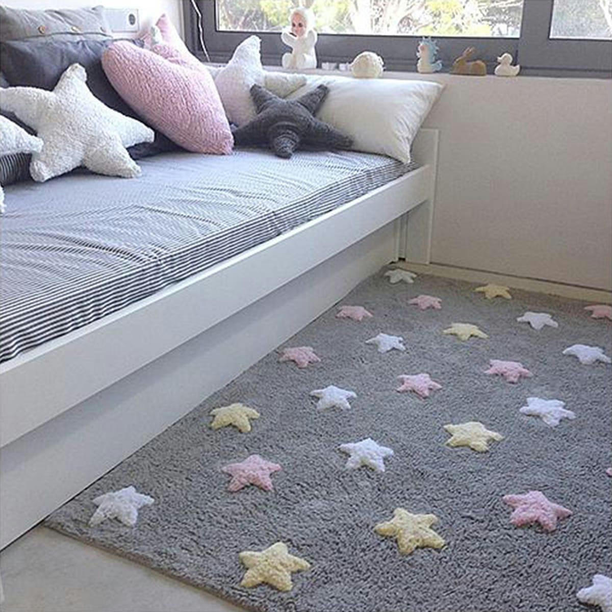 PETITES ÉTOILES - Tapis coton motif petites étoiles 3 couleurs - gris rose - 120 x 160