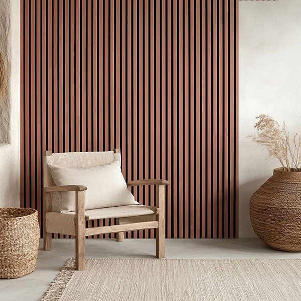 Panneau mural acoustique tasseaux bois 250 x 30 x 1,9 cm - terracotta/feutrine noir - 0,75m²